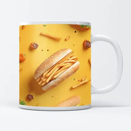 French Fries Burger Flat Lay Yellow Background