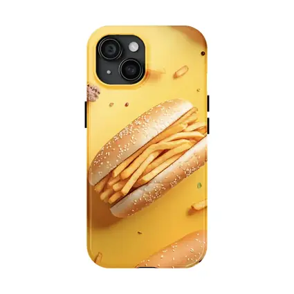 French Fries Burger Flat Lay Yellow Background