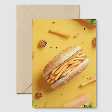 French Fries Burger Flat Lay Yellow Background