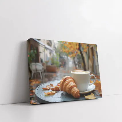 Croissant And Latte Rainy Autumn Street
