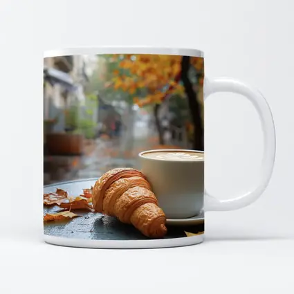 Croissant And Latte Rainy Autumn Street