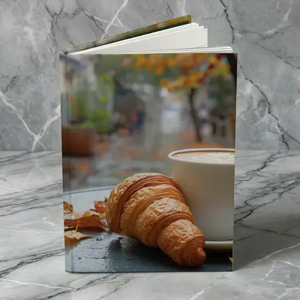 Croissant And Latte Rainy Autumn Street