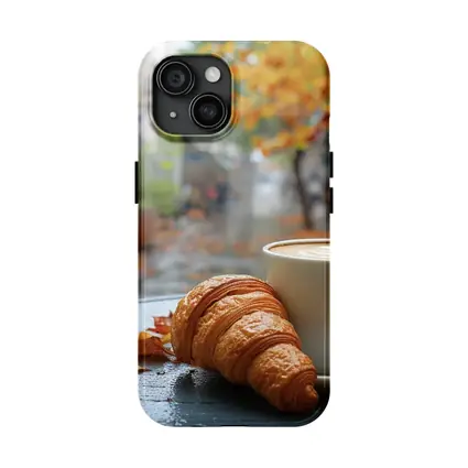 Croissant And Latte Rainy Autumn Street