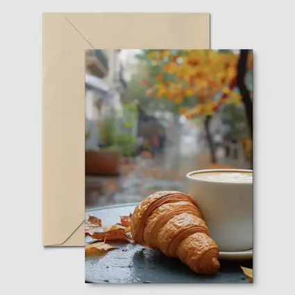 Croissant And Latte Rainy Autumn Street