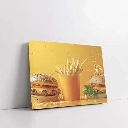 Cheeseburgers and Fries Yellow Background