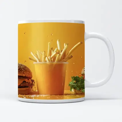 Cheeseburgers and Fries Yellow Background