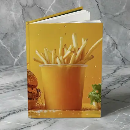 Cheeseburgers and Fries Yellow Background
