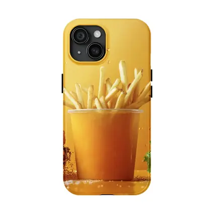 Cheeseburgers and Fries Yellow Background