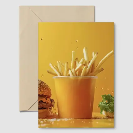 Cheeseburgers and Fries Yellow Background