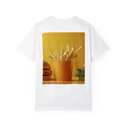 Cheeseburgers and Fries Yellow Background