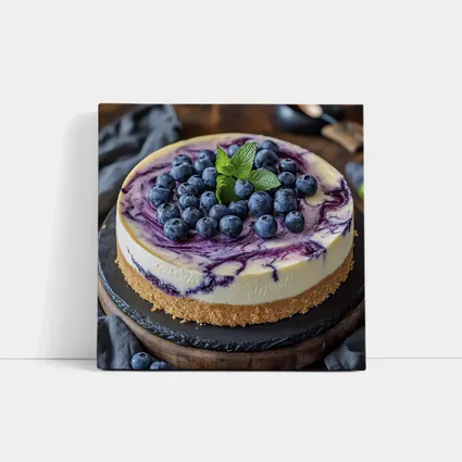 Blueberry Swirl Cheesecake On Wooden Board