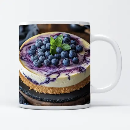 Blueberry Swirl Cheesecake On Wooden Board