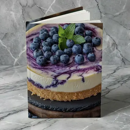 Blueberry Swirl Cheesecake On Wooden Board