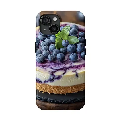 Blueberry Swirl Cheesecake On Wooden Board