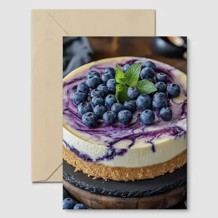 Blueberry Swirl Cheesecake On Wooden Board