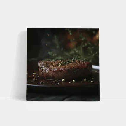Seared Fillet Steak Herbs Dark Plate