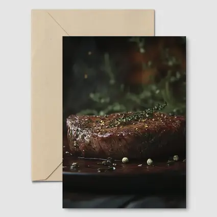 Seared Fillet Steak Herbs Dark Plate