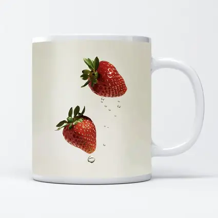 Two Fresh Strawberries Falling With Water Drops