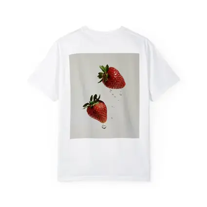 Two Fresh Strawberries Falling With Water Drops