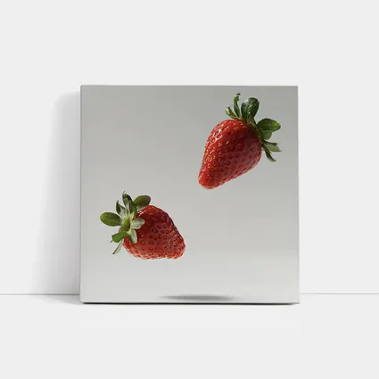 Two Fresh Strawberries Floating Gray Background