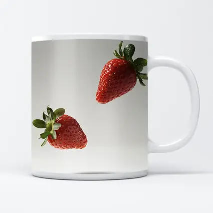 Two Fresh Strawberries Floating Gray Background