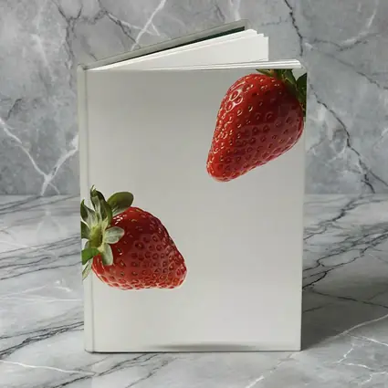 Two Fresh Strawberries Floating Gray Background