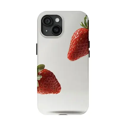 Two Fresh Strawberries Floating Gray Background