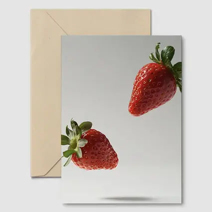 Two Fresh Strawberries Floating Gray Background