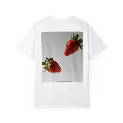 Two Fresh Strawberries Floating Gray Background