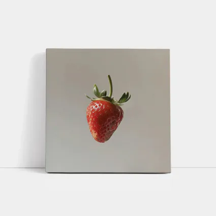 Red Strawberry Floating on Neutral Background