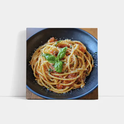 Spaghetti Tomato Sauce Basil Parmesan Dark Bowl