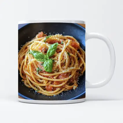 Spaghetti Tomato Sauce Basil Parmesan Dark Bowl