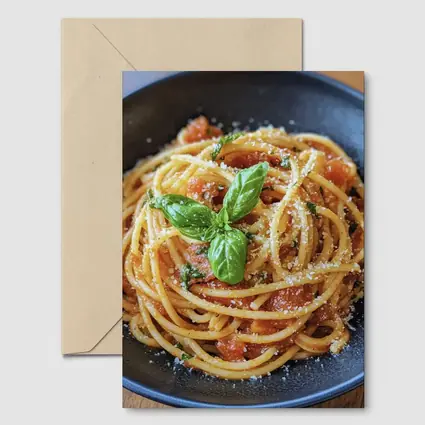 Spaghetti Tomato Sauce Basil Parmesan Dark Bowl