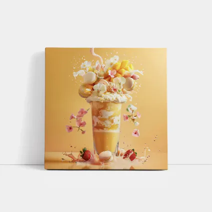 Mango Milkshake With Macarons And Flowers