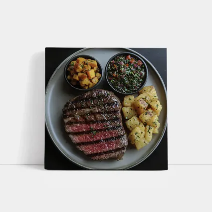 Grilled Steak Plate With Chimichurri And Potatoes