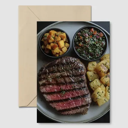 Grilled Steak Plate With Chimichurri And Potatoes