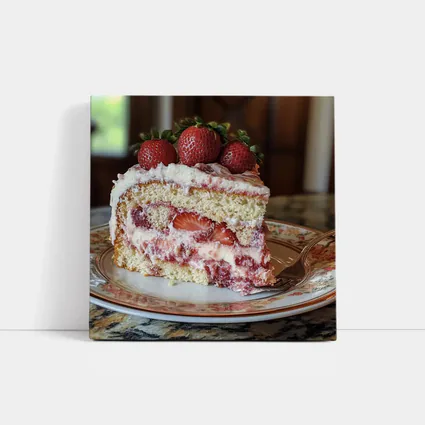 Strawberry Cream Cake Slice Floral Plate