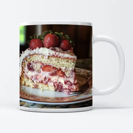 Strawberry Cream Cake Slice Floral Plate