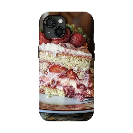 Strawberry Cream Cake Slice Floral Plate