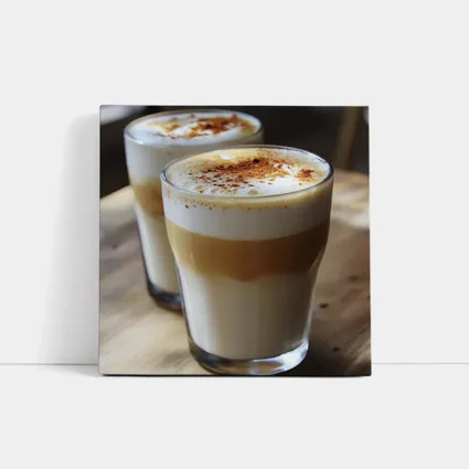 Layered Latte Coffee Glasses On Wood Table