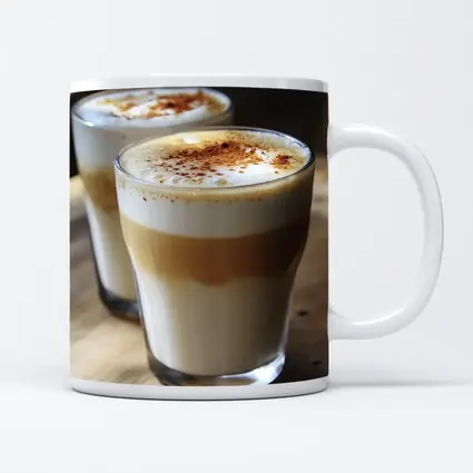 Layered Latte Coffee Glasses On Wood Table