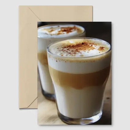 Layered Latte Coffee Glasses On Wood Table