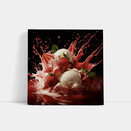 Vanilla Ice Cream Strawberry Splash Dark Background