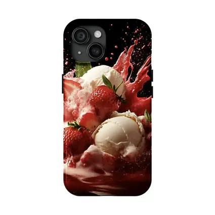 Vanilla Ice Cream Strawberry Splash Dark Background