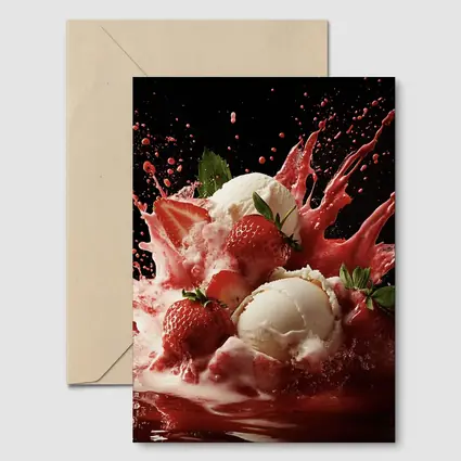 Vanilla Ice Cream Strawberry Splash Dark Background
