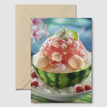 Watermelon Bingsu Shaved Ice Summer Dessert Bowl