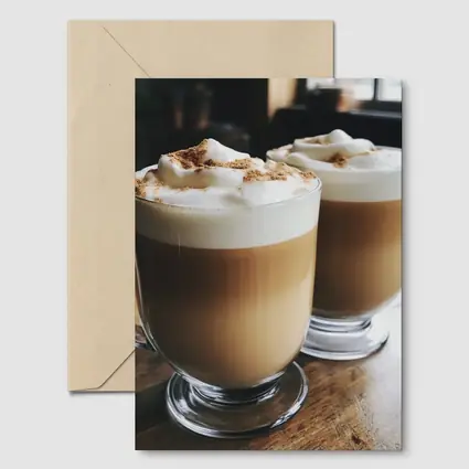 Latte Coffee Mugs on Wooden Table