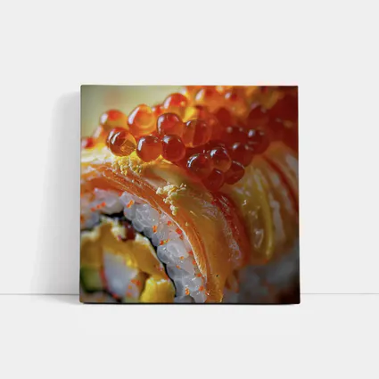 Salmon Sushi Roll With Ikura Roe Closeup