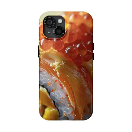 Salmon Sushi Roll With Ikura Roe Closeup