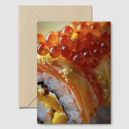 Salmon Sushi Roll With Ikura Roe Closeup